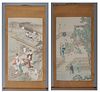 Two Oriental Scrolled Watercolors, early 20th c., one Japanese with Geishas at various tasks; the other Chinese, with the Emperor and his attendants i