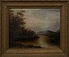 American School, "Paddlewheeler on the River, 19th c., oil on board, verso with a "Devoe" label, possibly Louisiana, presented in a period gilt and ge