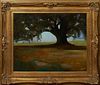 Mary Helen Seago (Louisiana), "Oak Tree in the Park," 20th c. oil on canvas, signed lower right, presented in a gilt and gesso frame, H.- 23 1/4 in., 