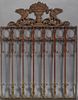 Cast Iron Garden Gate, 20th c., the top with a flower filled urn surmount flanked by two birds, over vertical bars with scrolled supports, H.- 48 in.,