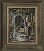 Ed Blouin (New Orleans), "French Quarter Patio," 20th c., oil on canvas, signed lower right, presented in a stepped grey washed frame with a linen lin