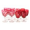 12 Cranberry Cut to Clear Glass Water Goblets