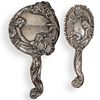 Art Nouveau Silver Hair Brush & Mirror Set