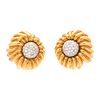TIFFANY & CO., YELLOW GOLD AND DIAMOND FLOWER EARCLIPS