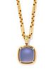 GUMPS, YELLOW GOLD AND CHALCEDONY PENDANT/NECKLACE