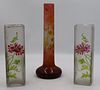 Galle Signed Cameo Glass Vase Together With