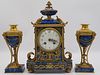 3 Pc. Tiffany & Co. Lapis Lazulis Clock Garniture