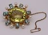 JEWELRY. 18kt Gold, Colored Gem, and Pearl Brooch