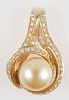 14K Yellow Gold Diamond & Pearl Necklace Pendant