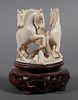 Chinese Ivory Carving Three Horse Sculpture