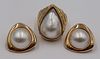 JEWELRY. 3 Pc. 14kt Gold and Mabe Pearl Jewelry