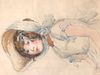 British Watercolor of  young lass in a Bonnet