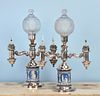 Pair Wedgwood and Silver Plated Argand Lamps