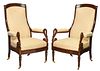 Pair Classical Style Swan Carved Armchairs