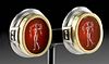 Gilded Steel Earrings w/ Roman Carnelian Intaglios (pr)
