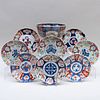 Group of Eight Japanese Imari Porcelain Plates and a Serving Bowl