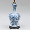 Dutch Delft Blue and White Bottle Shaped Vase Mounted as a Lamp