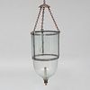 Large Brass and Metal-Mounted Glass Bell-Shaped Lantern