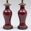 Pair of Chinese Copper Red Glazed Vases Mounted as Lamps