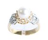 18K Yellow Gold Pearl and Diamond Ladies Ring