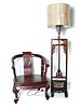 Chinese Hardwood Horseshoe Chair w/Floor Lamp