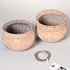 Group ancient Ban Chiang pottery jars and bracelet