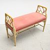 Designer faux bamboo upholstered bench