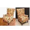 Nice pair crewelwork upholstered wing chairs