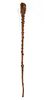 KNOBBY WOOD WALKING STICK, CARVED TURTLE HANDLE
