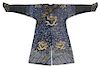 A Chinese Blue Silk Gauze Summer Dragon Robe, Length overall 49 1/2 inches.