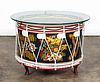 ENGLISH PAINTED DRUM TABLE, UK ROYAL COAT OF ARMS