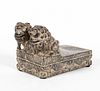 CHINESE HARDSTONE DOUBLE GUARDIAN LION INKWELL