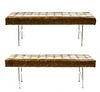 Pair of Chrome & Brown Leather 'Barcelona' Benches