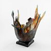 BLOWN GLASS FLAME FORM GLASS SCULPTURE, ON STAND