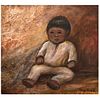 FANNY RABEL, Niño sentado, Signed, Acrylic on masonite, 12.9 x 13.7" (33 x 35 cm)