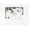 PABLO PICASSO, Femme nue et Deux Hommes, 1971, Signed on plate, Etching 28 / 50, 5.7 x 7.8" (14.5 x 20 cm)