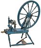 A 19TH CENTURY SPINNING WHEEL IN ORIGINAL BLUE PAINT