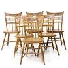 A SET OF SIX PAINT DECORATED THUMB BACK WINDSOR CHAIRS