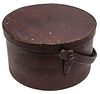 A 19TH C. BENTWOOD BOX WITH HANDLE IN OLD BURNT UMBER