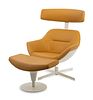 A Post Modern Leather Upholstered Lounge Chair and Ottoman
Chair, height 40 3/4 x width 30 1/2 inches.