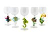 Twenty-eight Blown Clear and Colored Glass Figural Wine Glasses
Height 8 1/2 inches.