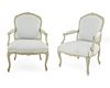 A Pair of Louis XV Style Painted Fauteuils a la Reine
Height 40 1/2 x width 29 x depth 23 inches.