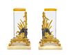A Pair of Parcel-Gilt and Patinated Bronze and Glass Vases
Height 10 x width 6 x depth 5 1/2 inches.