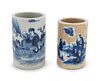 Two Chinese Blue and White Porcelain Brush Pots, Bitongs
Height of taller, 4 1/2 inches.