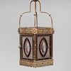 Brass Etched and Stained Glass Lantern, Possibly English