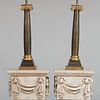Pair of Gilt and Patinated Metal Columnar Lamps