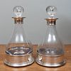 Pair of English Silver Bottle Coasters Together with Two Decanters