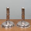 Pair of Silver Plate Candlesticks, Later Decorated in the Primitive Style