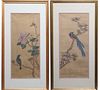 Antique pair of Chinese bird and flower paintings on