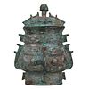 Chinese Ritual Bronze Covered Wine Vessel